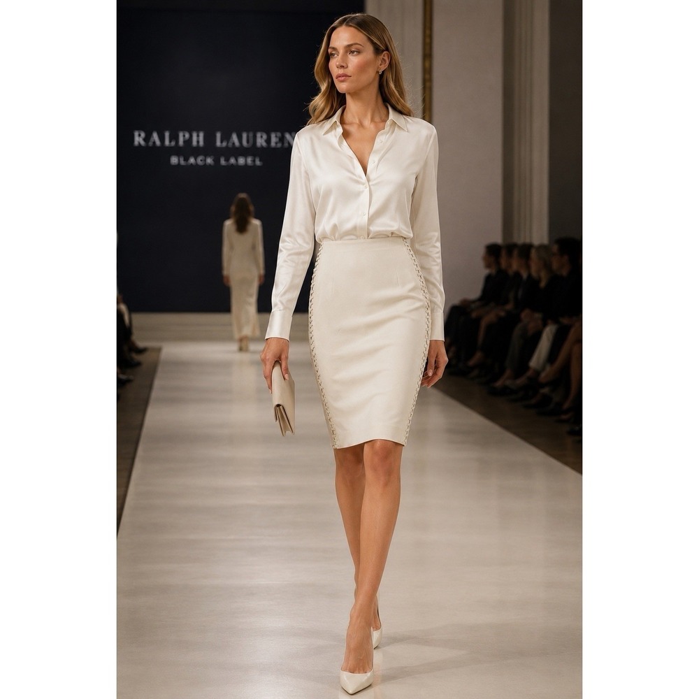RALPH LAUREN Black Label Cream Pencil Skirt Women's SZ 4 Silk Lined Luxury